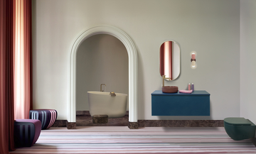 Meubel blauw goed toilet bad rode wasbaklamp